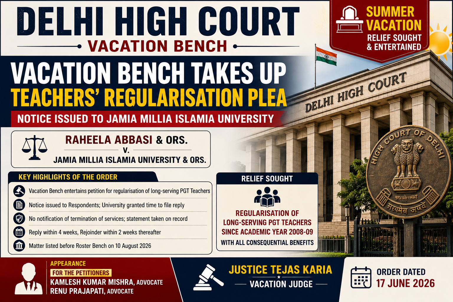 RAHEELA ABBASI & ORS. vs JAMIA MILLIA ISLAMIA UNIVERSITY & ORS. | Delhi High Court Order Dated 17 June 2026