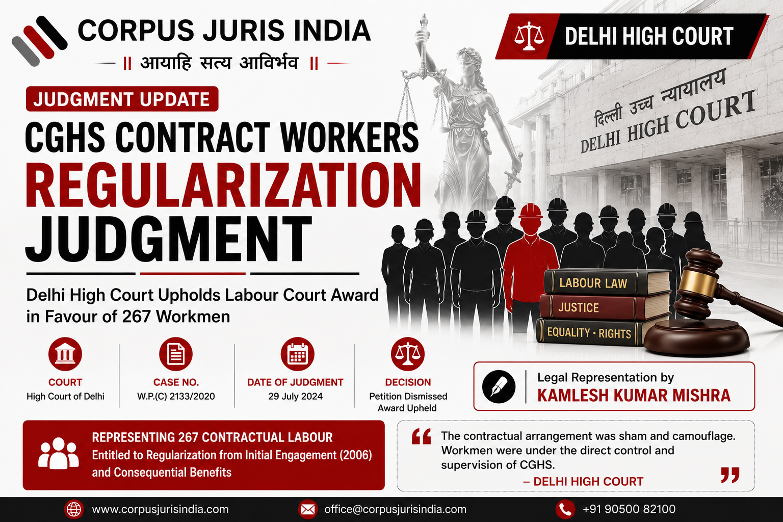 Delhi High Court judgment on CGHS contract workers regularization represented by Advocate Kamlesh Kumar Mishra | Corpus Juris India
