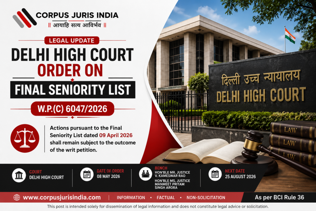 Delhi High Court order in W.P.(C) 6047/2026 regarding the final seniority list dated 09 April 2026