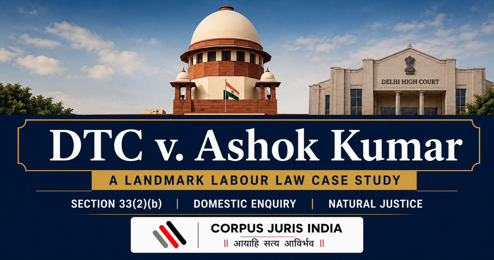 Featured image for the legal case study on DTC v. Ashok Kumar concerning Section 33(2)(b) of the Industrial Disputes Act, domestic enquiry and principles of natural justice.