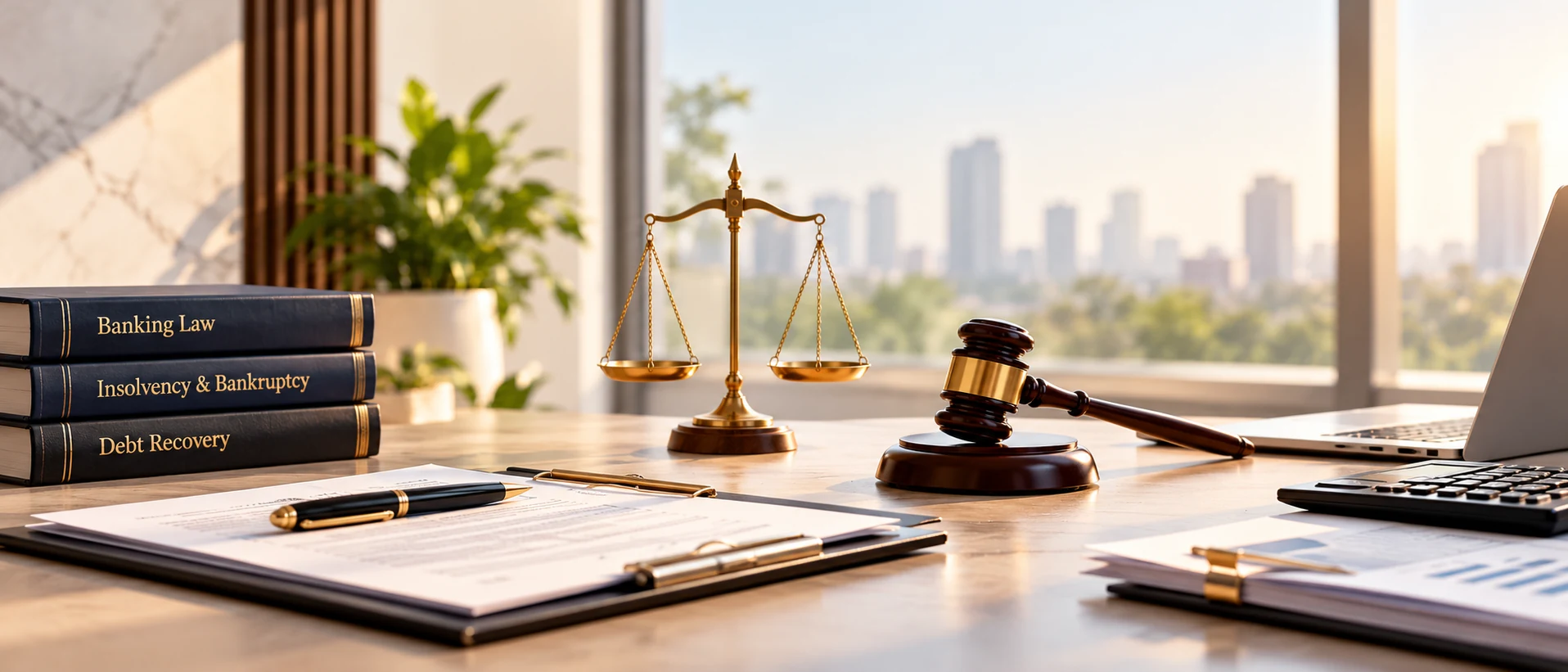 Legal documents, financial records and reference materials representing recovery and debt matters